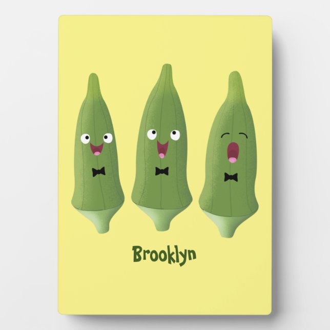 Cute singing okra vegetable cartoon plaque (Front)