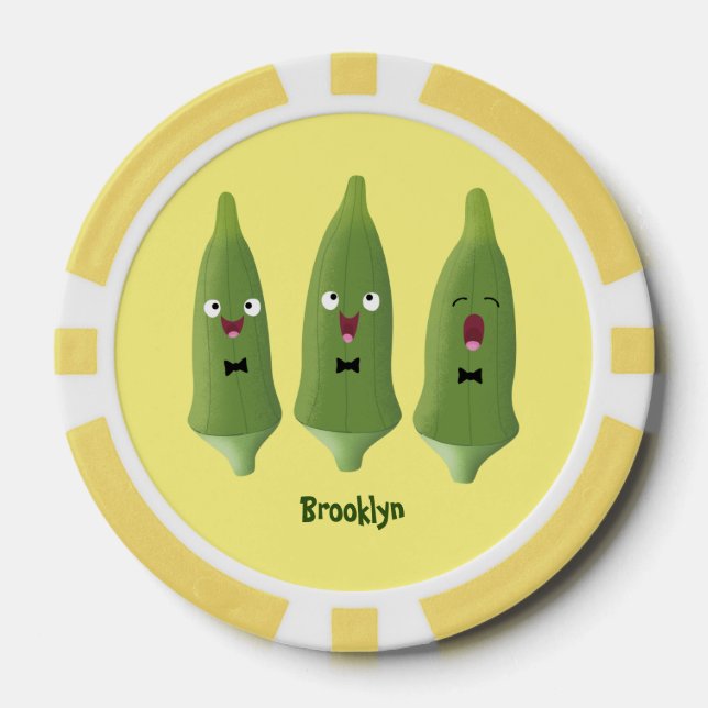 Cute singing okra vegetable cartoon poker chips (Front)