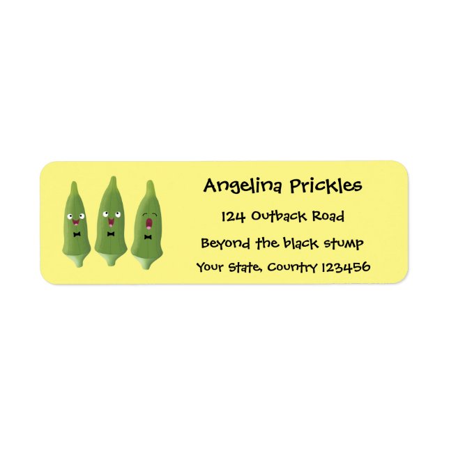 Cute singing okra vegetable cartoon return address label (Front)