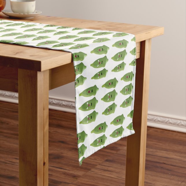Cute singing okra vegetable cartoon  short table runner (In Situ)