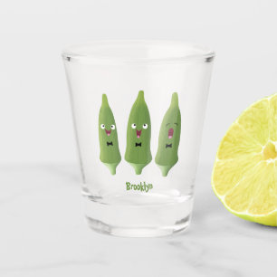 Cute singing okra vegetable cartoon shot glass