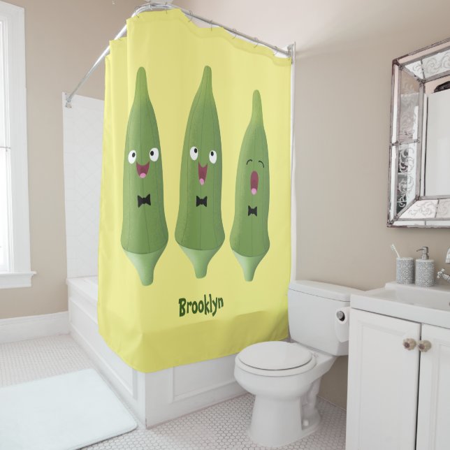 Cute singing okra vegetable cartoon  shower curtain (In Situ)
