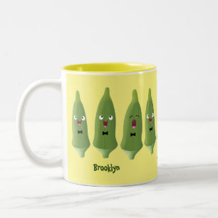 Cute singing okra vegetable cartoon Two-Tone coffee mug