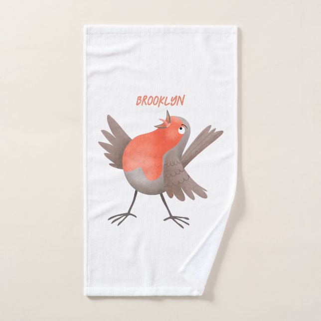 Cute singing robin bird cartoon bath towel set (Hand Towel)