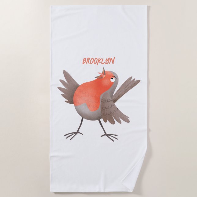 Cute singing robin bird cartoon beach towel (Front)