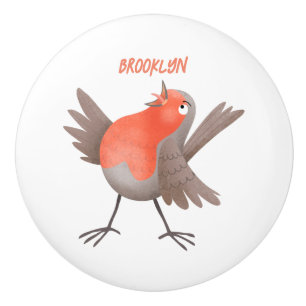 Cute singing robin bird cartoon ceramic knob