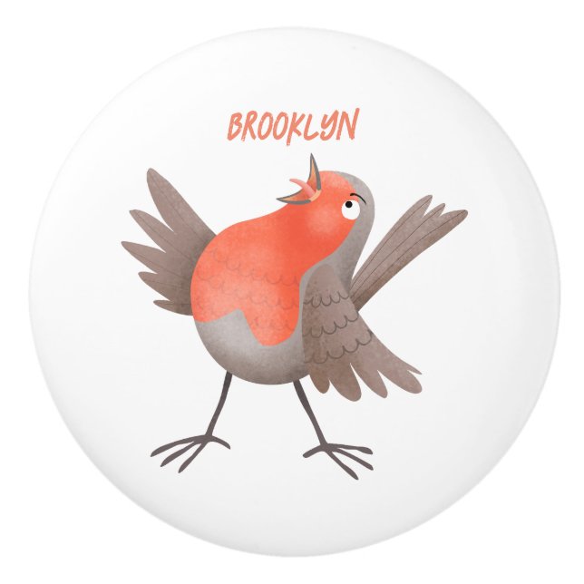 Cute singing robin bird cartoon  ceramic knob (Front)