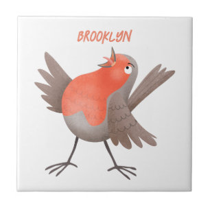 Cute singing robin bird cartoon ceramic tile
