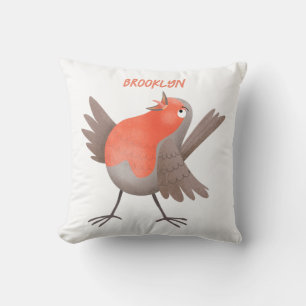 Cute singing robin bird cartoon cushion