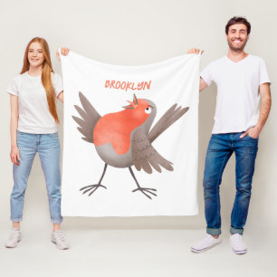 Cute singing robin bird cartoon  fleece blanket