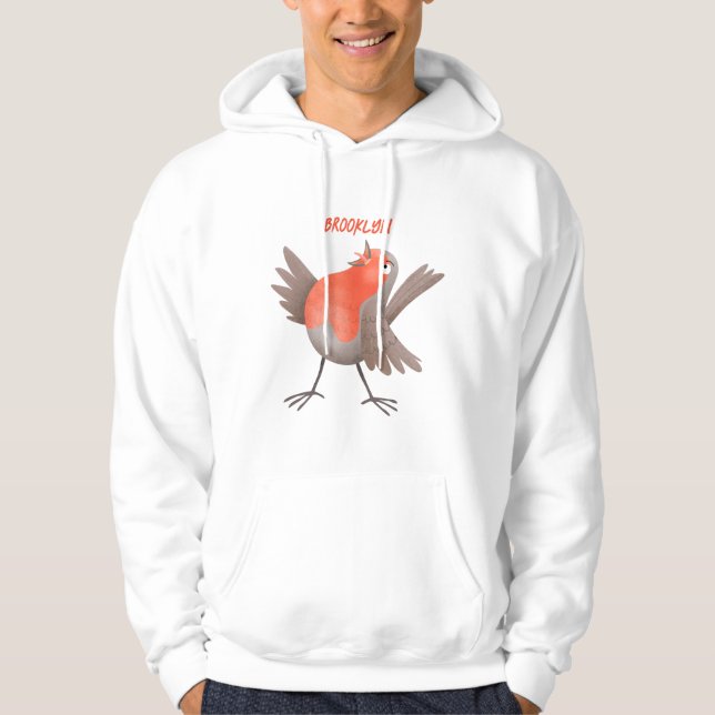 Cute singing robin bird cartoon hoodie (Front)