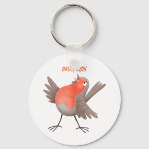 Cute singing robin bird cartoon key ring