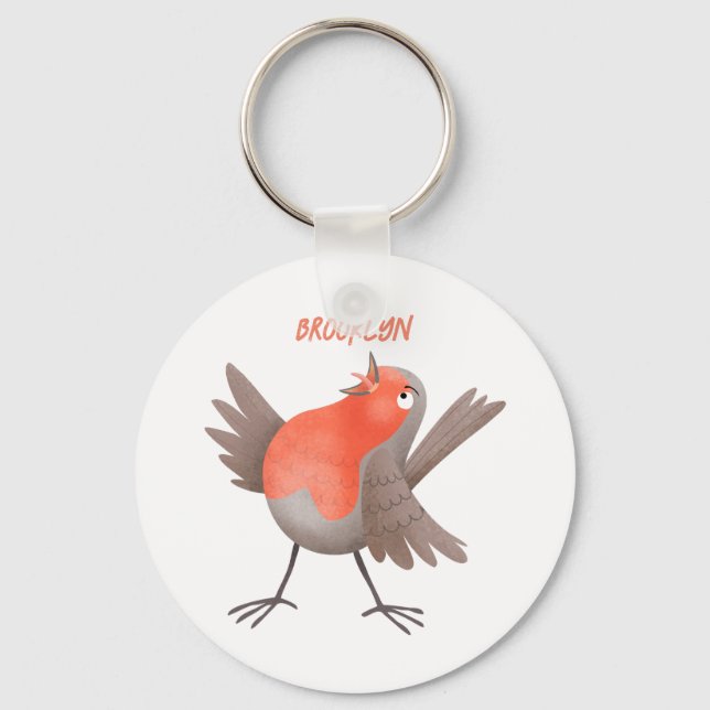 Cute singing robin bird cartoon key ring (Front)