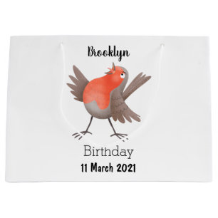 Cute singing robin bird cartoon large gift bag