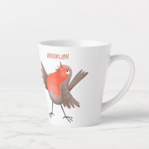Cute singing robin bird cartoon latte mug