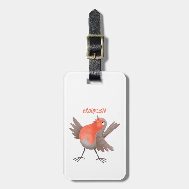 Cute singing robin bird cartoon luggage tag (Front Vertical)