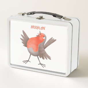 Cute singing robin bird cartoon  metal lunch box
