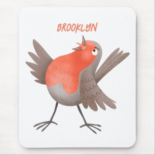 Cute singing robin bird cartoon  mouse pad
