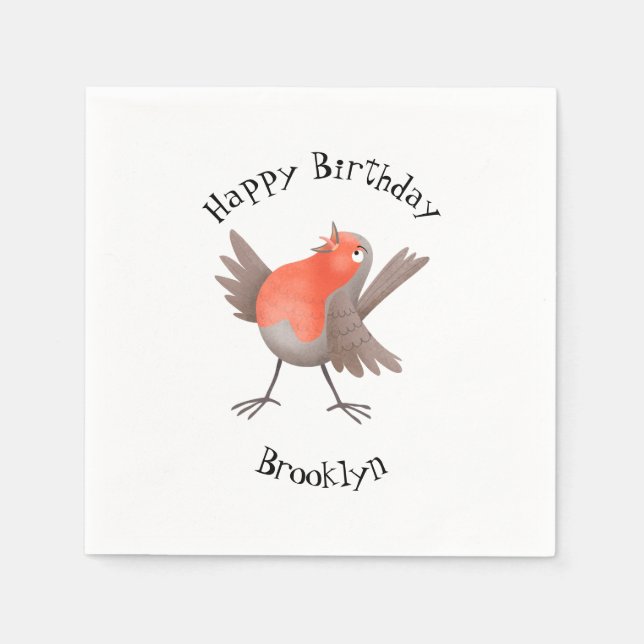 Cute singing robin bird cartoon  napkin (Front)