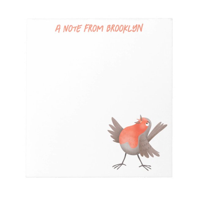Cute singing robin bird cartoon notepad (Front)