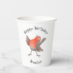 Cute singing robin bird cartoon paper cups