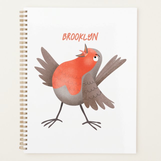 Cute singing robin bird cartoon  planner (Front)