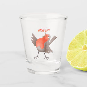 Cute singing robin bird cartoon  shot glass