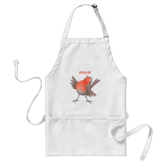 Cute singing robin bird cartoon standard apron (Front)