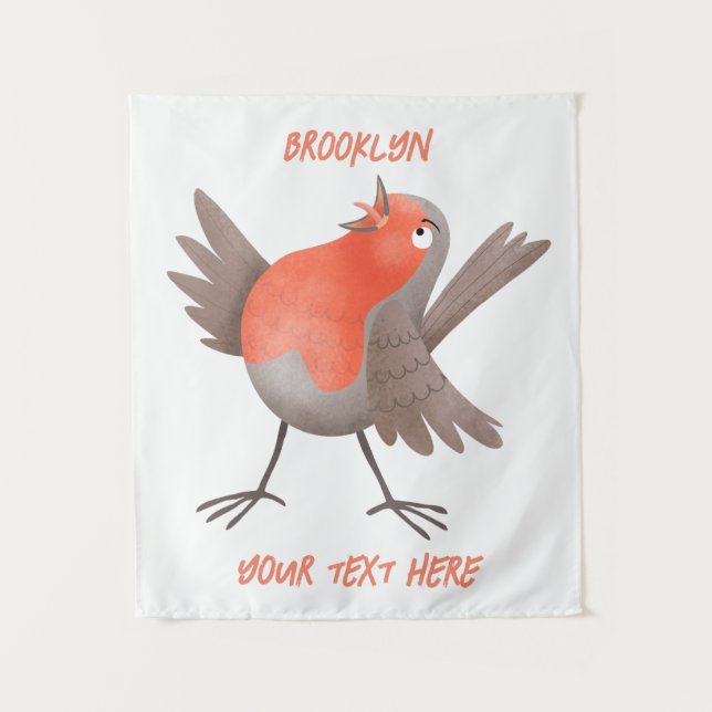 Cute singing robin bird cartoon tapestry (Front)