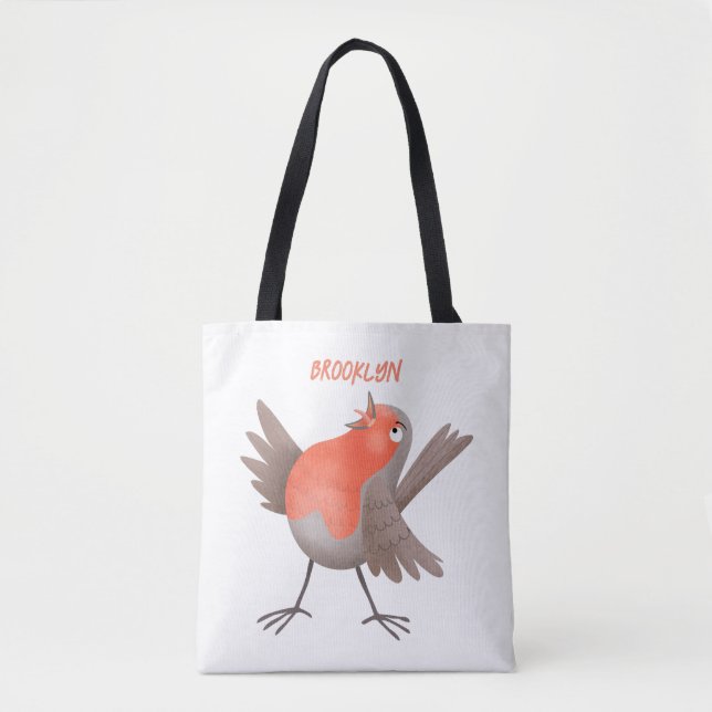 Cute singing robin bird cartoon tote bag (Front)