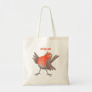 Cute singing robin bird cartoon tote bag