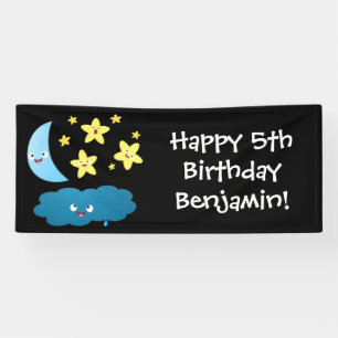 Cute singing stars, moon and cloud cartoon banner