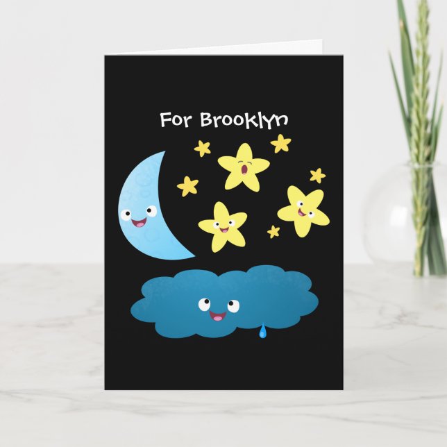 Cute singing stars, moon and cloud cartoon card (Front)