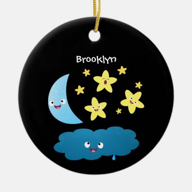 Cute singing stars, moon and cloud cartoon ceramic ornament (Front)