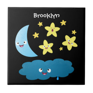 Cute singing stars, moon and cloud cartoon ceramic tile