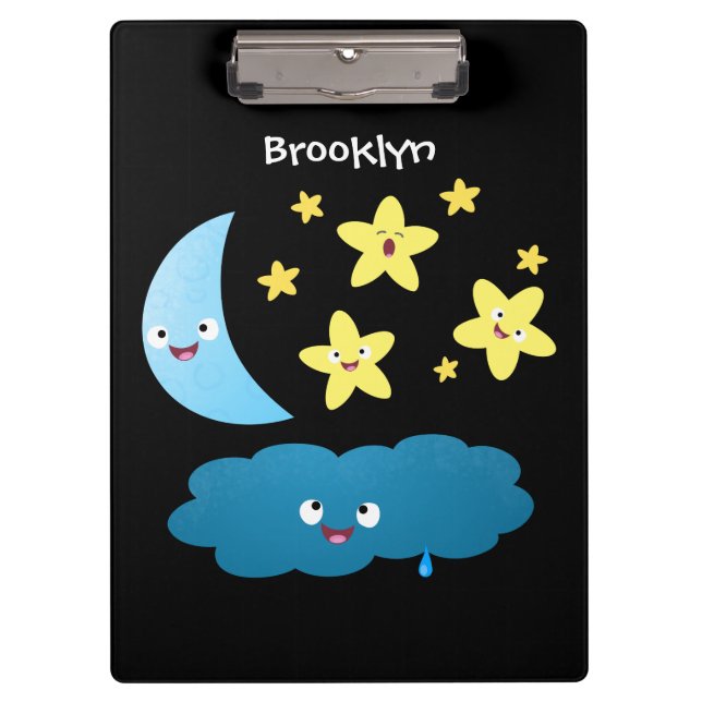 Cute singing stars, moon and cloud cartoon clipboard (Front)