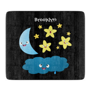Cute singing stars, moon and cloud cartoon cutting board