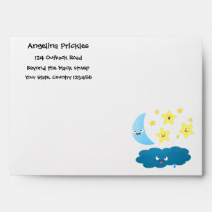 Cute singing stars, moon and cloud cartoon envelope