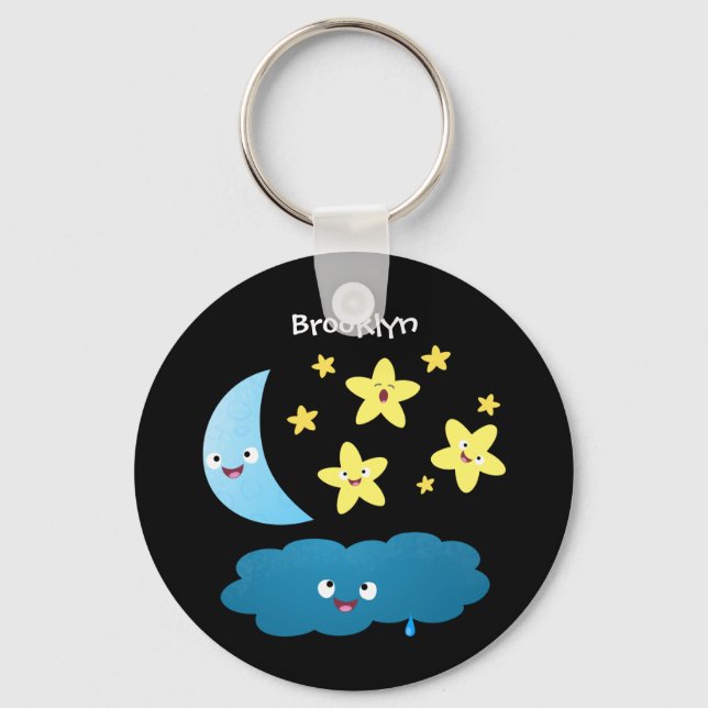 Cute singing stars, moon and cloud cartoon key ring (Front)
