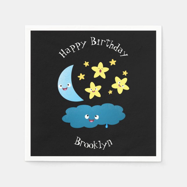 Cute singing stars, moon and cloud cartoon napkin (Front)