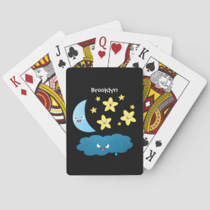 Cute singing stars, moon and cloud cartoon  playing cards