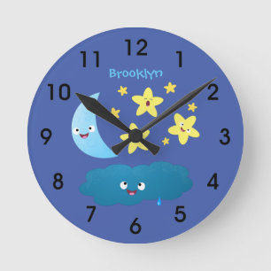 Cute singing stars, moon and cloud cartoon round c round clock