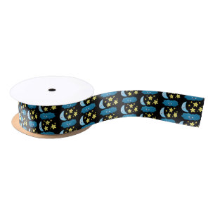 Cute singing stars, moon and cloud cartoon satin ribbon