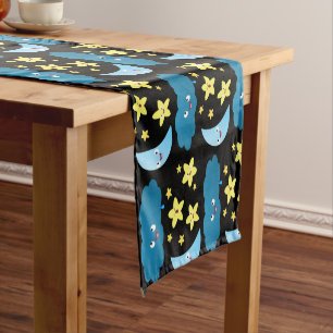 Cute singing stars, moon and cloud cartoon short table runner