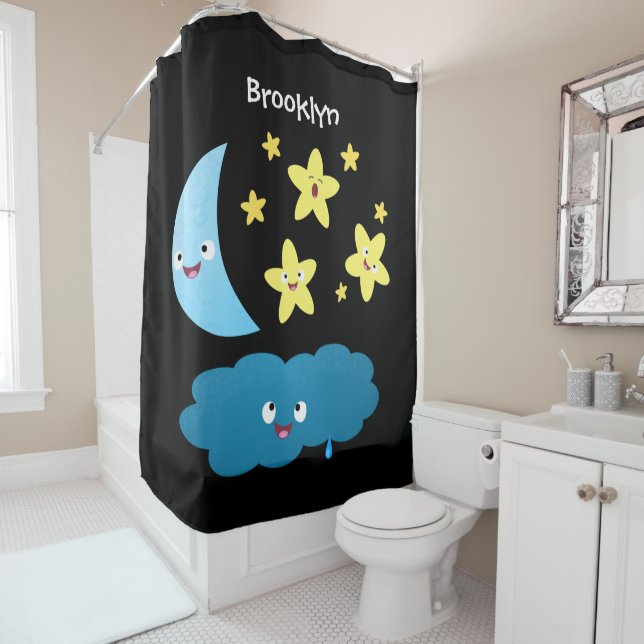 Cute singing stars, moon and cloud cartoon shower curtain (In Situ)