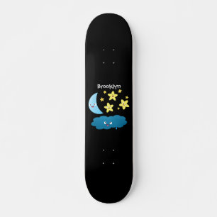 Cute singing stars, moon and cloud cartoon skateboard