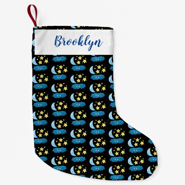 Cute singing stars, moon and cloud cartoon small christmas stocking (Front)