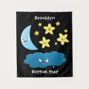 Cute singing stars, moon and cloud cartoon tapestry