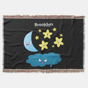Cute singing stars, moon and cloud cartoon throw blanket