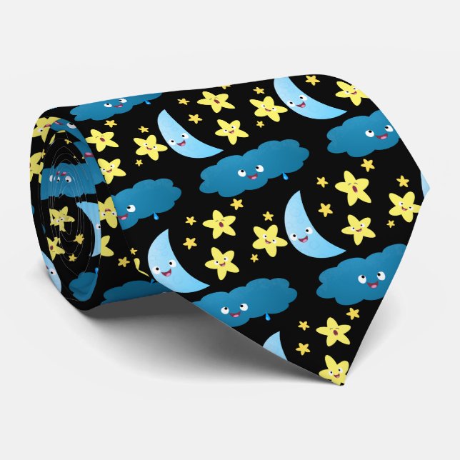 Cute singing stars, moon and cloud cartoon tie (Rolled)